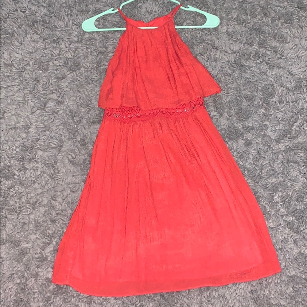 IZ Byer Coral dress with sheer midsection